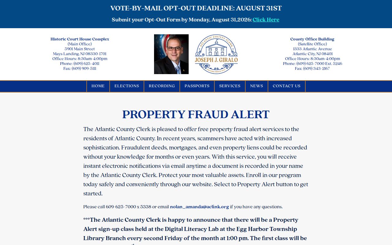 Pleasantville neighbors property-fraud alert from Atlantic County Clerk