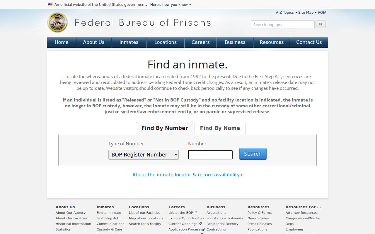 Pleasantville resident lookup through the Federal Bureau of Prisons locator