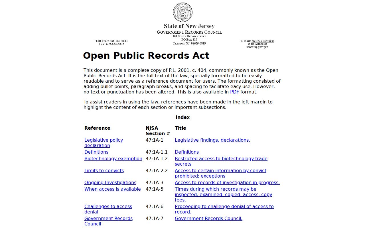Pleasantville residents directory New Jersey Open Public Records Act reference